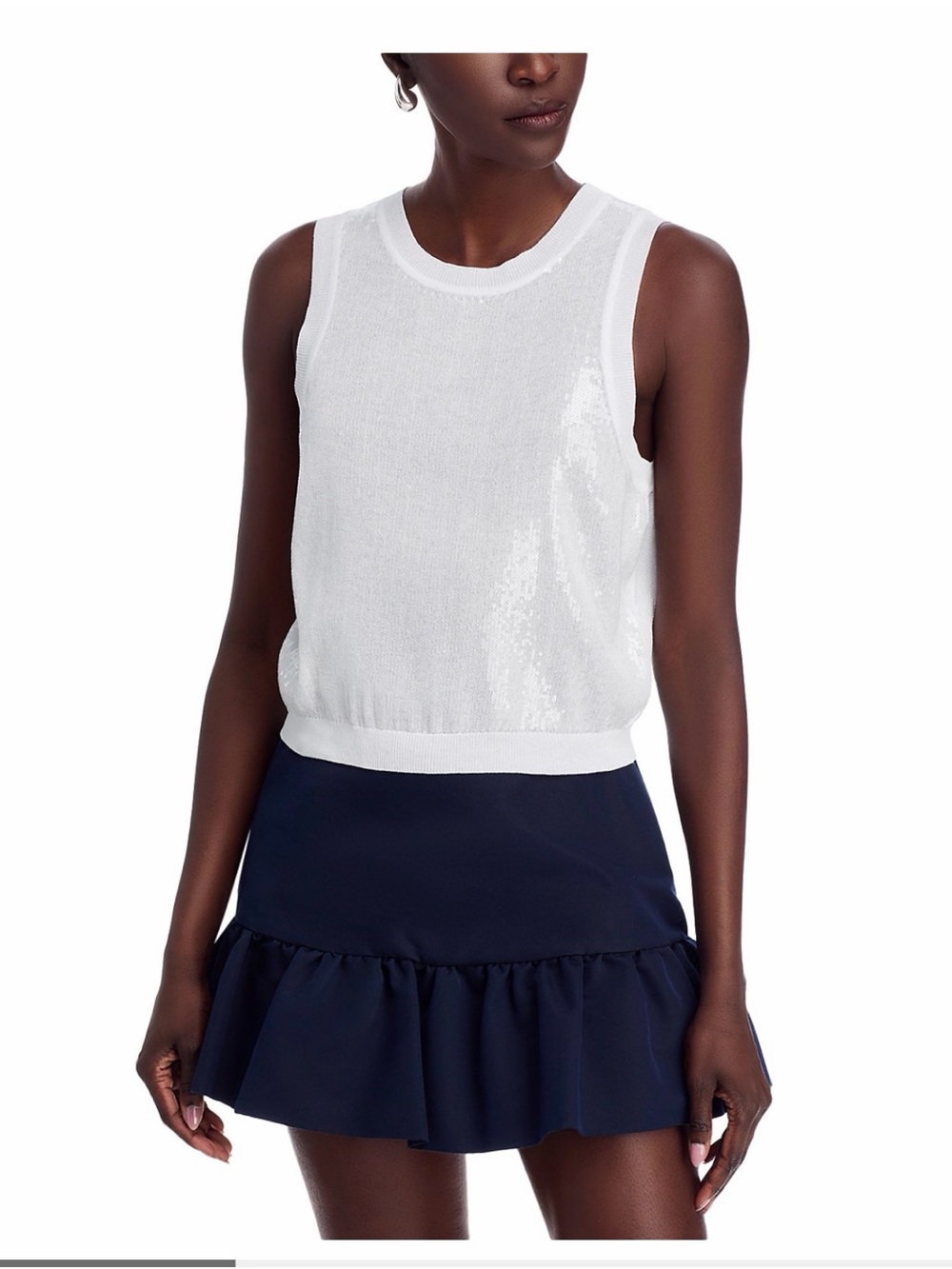 Milly White Sequin Knit Tank
